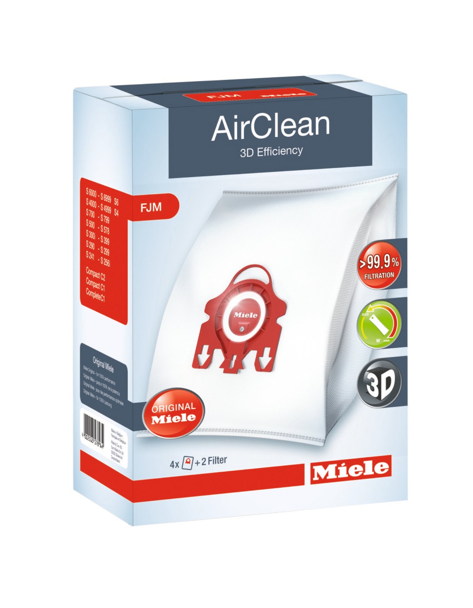 Miele AirClean 3D Efficiency Dust Bag, Type FJM, 4 Bags & 2 Filters - Carmel Vacuum & Appliance