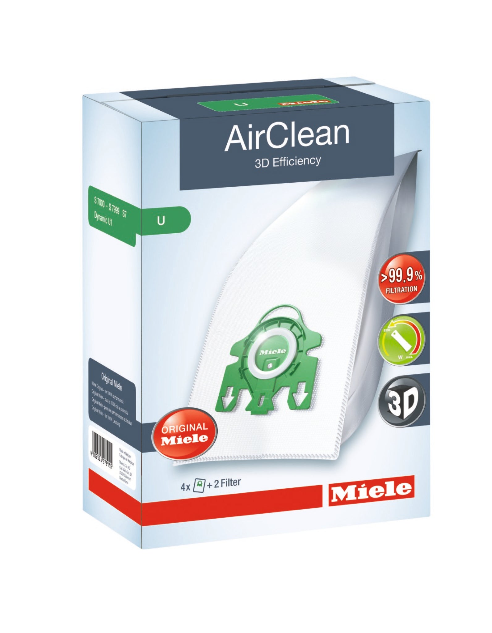 Miele AirClean 3D Efficiency Dust Bag, Type U, 4 Bags & 2 Filters - Carmel Vacuum & Appliance
